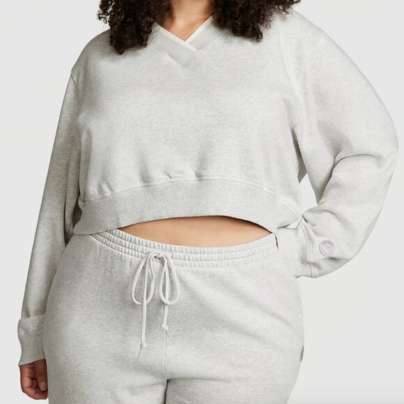 NWT Pink VS Heather Stone Grey Premium Fleece V-Neck Pullover - Picture 3 of 3